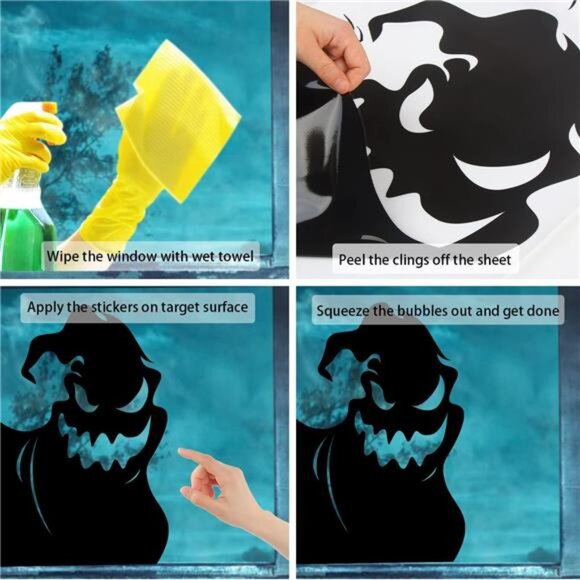 Halloween Window Cling Sticker, 4 Sheet Giant Spooky Monster Silhouette Window - Picture 4 of 7